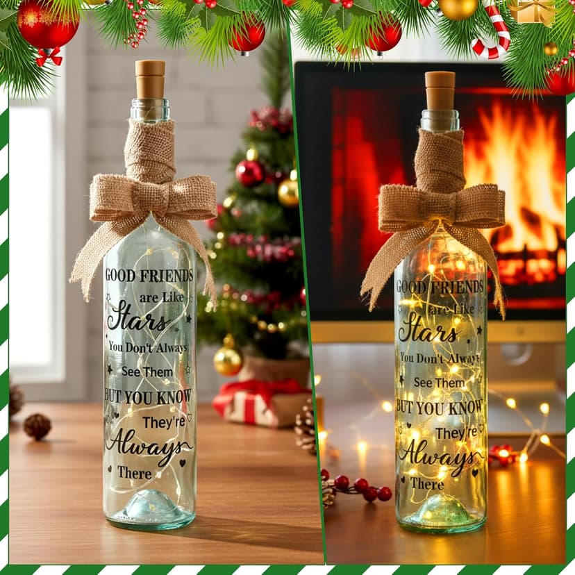 Friendship Gifts for Women Christmas 2026 Lighted Wine Friendship Bottle Holiday Unique Friends Gift for Girlfriend Men Birthday Wine Bottle Light Christmas Table Centerpieces Decorations