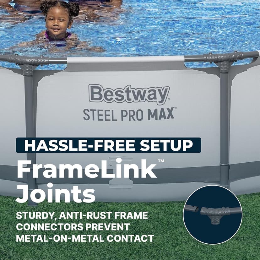 Bestway Steel Pro MAX 12' x 30" Above Ground Pool, Round Metal Frame Outdoor Swimming Pool Set with Filter Pump & Type III A/C Cartridge, Gray