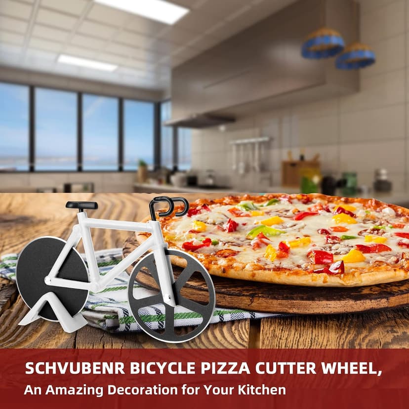 Bicycle Pizza Cutter Wheel - Gifts for Cyclists, Men, Dad, Bike Lovers - Funny Kitchen Gadgets - Cool Father’s Day, Christmas, Birthday, White Elephant Gifts - Stainless Steel Pizza Slicer(White) B09TRFQ5XT