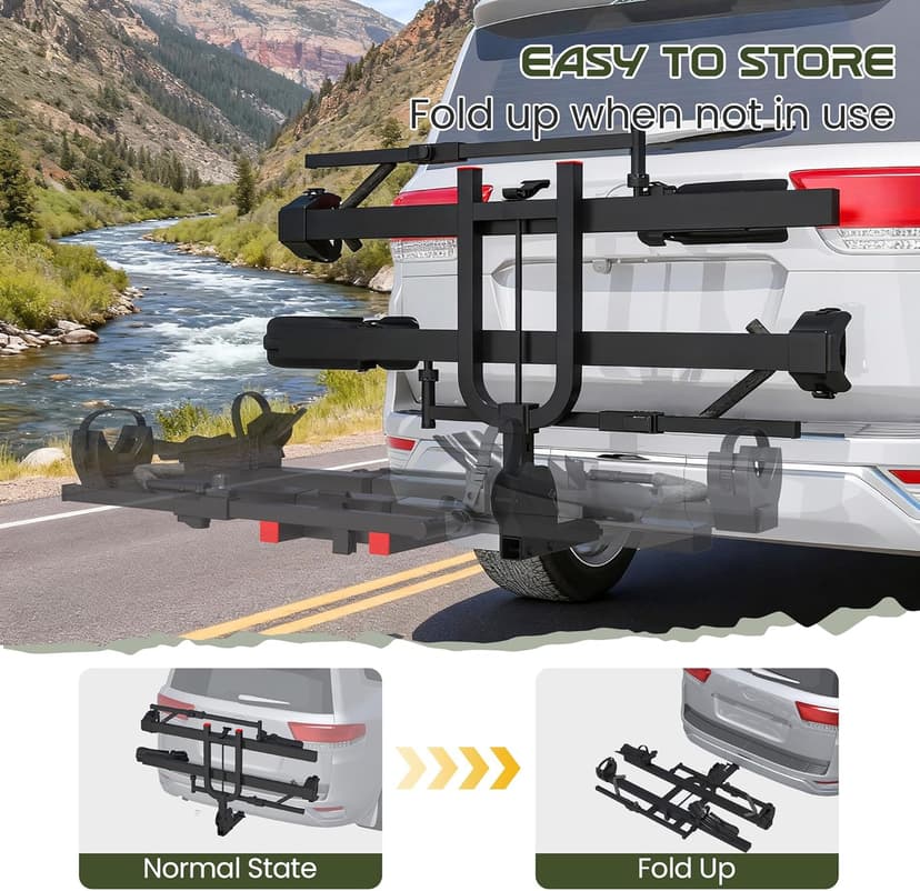 Bike Rack for Car,200lbs Capacity for 2 EBike with Anti Theft Lock Foldable Tilt Design Hitch Bike Rack,Up to 5-Inch Fat Tire for 2'' Receiver