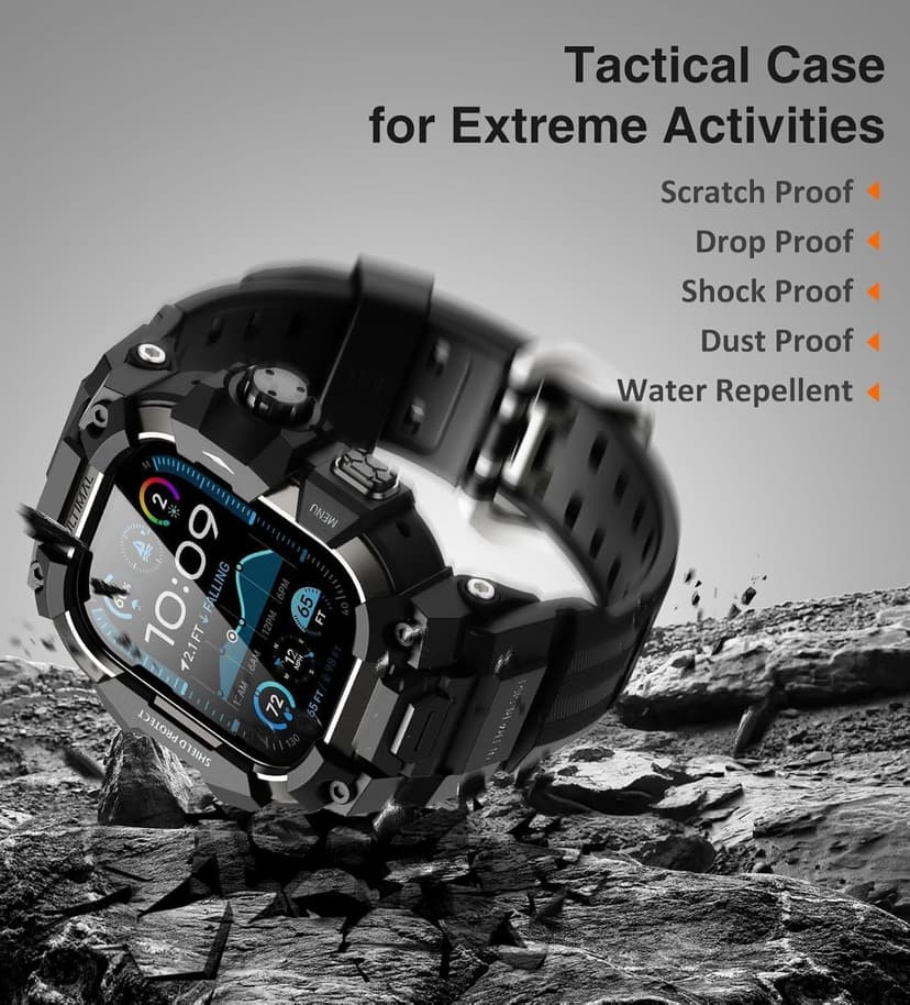 ULTIMAL Rugged Case with Band for Apple Watch 49mm,Compatible with Apple Watch Ultra 3/2/1, Military Grade Shockproof Bumper Cover for iWatch Tactical Band Men (Black, 49mm)