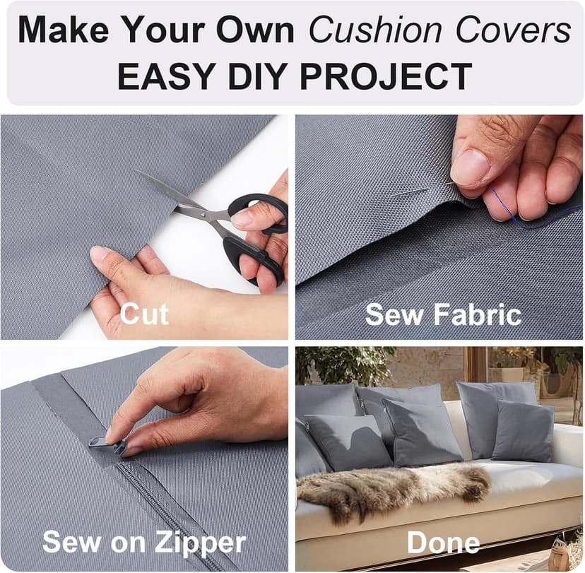 HunnmingRe 600D Waterproof Oxford Fabric with 2 Yard Zipper, 58" x 36" Outdoor Upholstery Fabric for Outdoor Cushion Cover Waterproof Canvas for DIY Patio Pillow Cover Furniture Covers(Gray)
