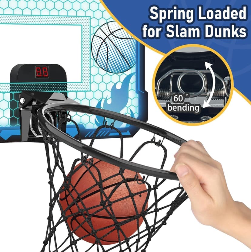 VROGTIK Indoor Basketball Hoop for Kids with Led Lights Mini Basketball Hoop with Remote Control Over The Door Basketball Hoops with Scoreboard Basketball Toys for 4-12 Year Old Boys Girls