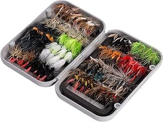 BASSDASH Fly Fishing Assorted Flies Kit, Pack of 64 pcs Including Dry and Wet Flies, Nymphs, Streamers, Terrestrials, Leeches and More, with Magnetic Fly Box