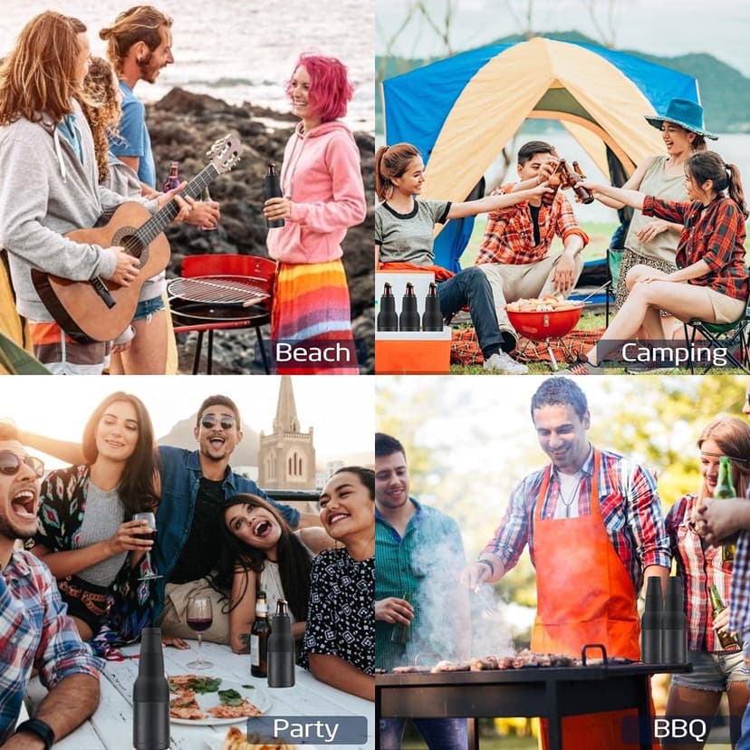 Stepstall Can Cooler Beer Bottle Holder with Beer Opener, 4-in-1 Design Slim Can Beer Bottle Insulators, Double Walled Stainless Steel Insulated, 12 OZ Beer Gifts for Men Father(Black American Flag)