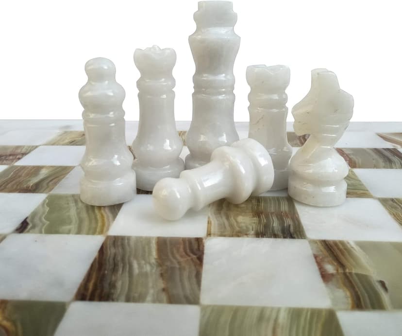 Handmade Staunton White and Green Onyx Marble Chess Board Game Set - Best Board Games for Home Décor Gifts - Suitable for Table Décor - Non Go Board Game - Non Checker Board Game