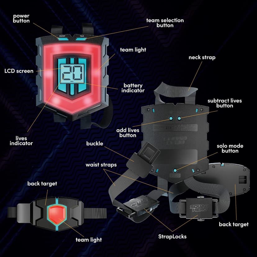 Squad Hero Rechargeable Laser Tag 360° Sensors + LCDs - Set of 4 - Easter Gift Ideas for Kids Teens and Adults Boys & Girls Family Fun - Cool Teenage Lazer Group Activity, Teen Gifts Ages 8+ Year Old