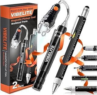 Magnetic Pickup Tool and 6 in 1 Multitool Pen with Touch Screen Stylus, Rulers, Bubble Level, Flathead, Phillips Screwdriver, Ballpoint Pen, Christmas Gifts Stocking Stuffers for Men, Teen Boys, 2Pack