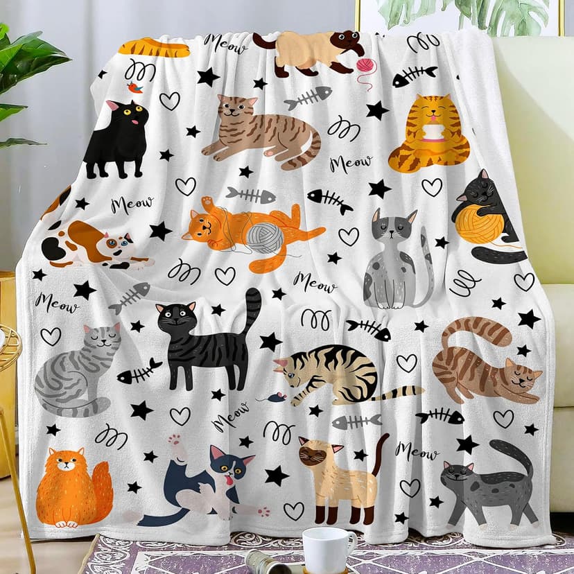 Cute Cat Blanket Animals Pet Pattern Gifts for Cat Lovers Soft Lightweight Flannel Throw Blankets for Kids Adults 50"x40" B09T3DVZCD