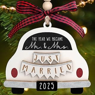Pawzity Wedding Gifts - Mr and Mrs Gifts - Wedding Gift for Couples 2025, Bride - First Christmas Married Ornament 2025 - Bridal Shower Bride Gift for Newlywed - Wood Married Ornament