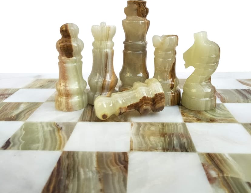 Handmade Staunton White and Green Onyx Marble Chess Board Game Set - Best Board Games for Home Décor Gifts - Suitable for Table Décor - Non Go Board Game - Non Checker Board Game
