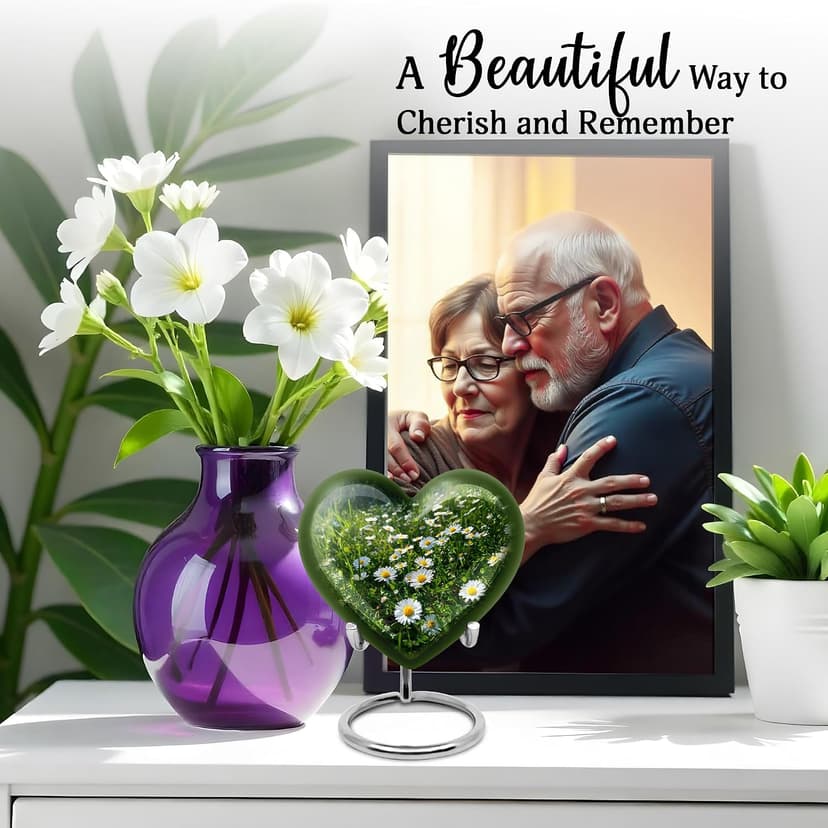 Daisy Small Burial Urns for Human Ashes Adult Male - Keepsake Green Cremation Urn for Mom- Mini White Flower Memorial Funeral Urn for Ashes for Women - 3 Inch Small Urns for Dad B0FJS651WV