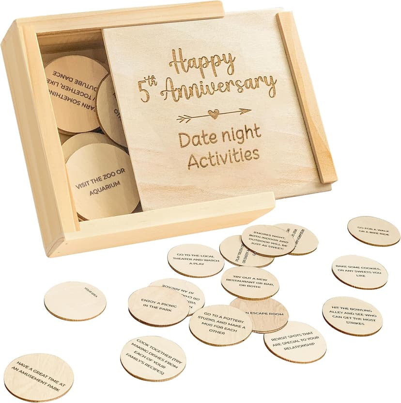 5 Year Anniversary Wooden Gifts for Him Her - 5th Anniversary Traditional Gifts for Wife Husband, 5 Year Marriage Gift for Couple, Fifth Wedding Present for Men
