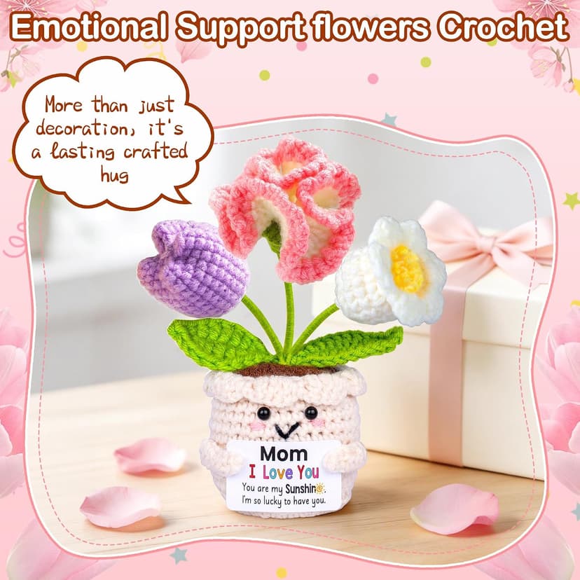 Gifts for Mom from Daughter Son, Mom Birthday Gifts, Gift for Moms Mother in Law Step Mama Mommy, Mother's Day Birthday I Love You Present for Moms, Cute Handmade Crochet Positive 3 Flowers Doll B0GCD9J6NC