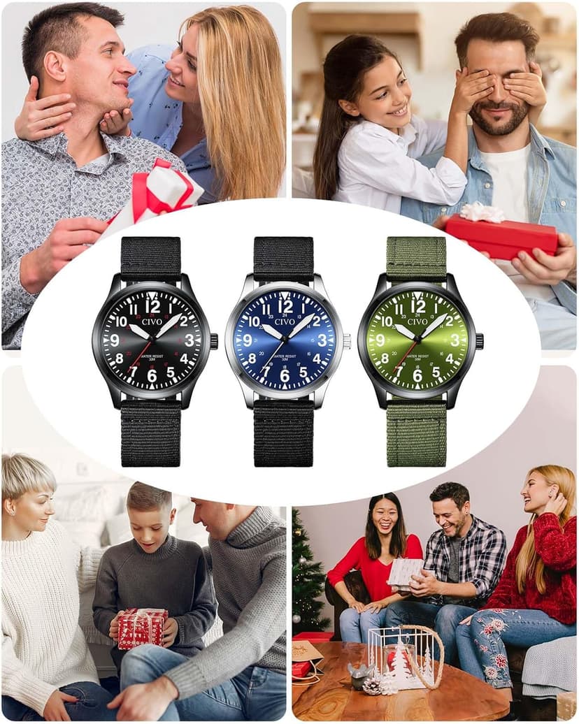 CIVO Analog Wrist Watches for Men: Waterproof Stainless Steel Mens Watches - Silver Watch with Easy Read Dial Men's Watch for Gift