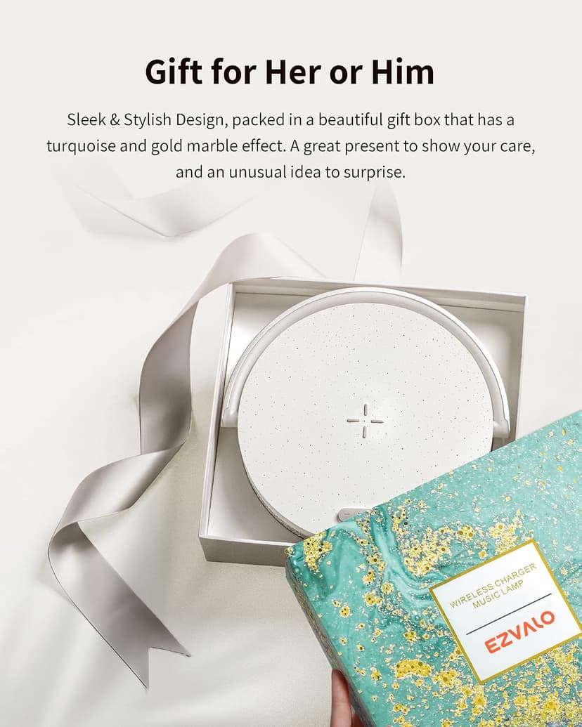 EZVALO Gift for Her, Music Table Lamp with Wireless Charger, 4 in 1 Touch Bedside Lamp, Portable Bluetooth Speaker, Phone Holder, Dimmable LED Night Lights Birthday Gifts for Women, Men, Dad, Mom