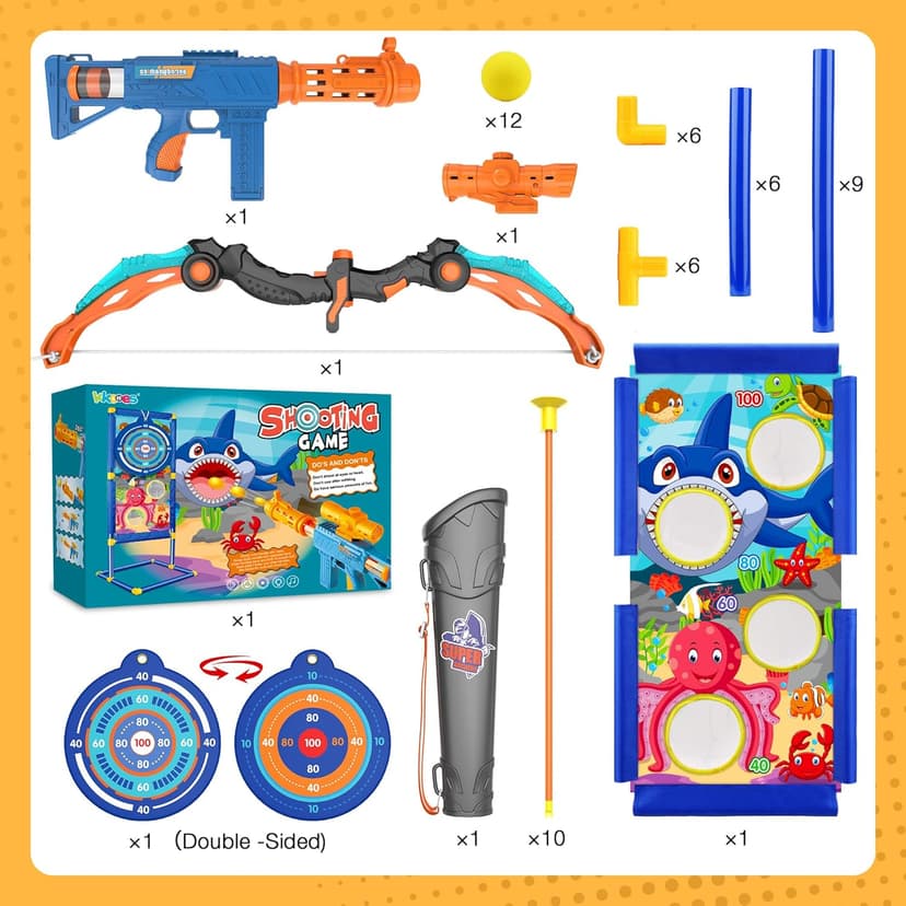 KKONES Kids Bow and Arrow Set, 2 in 1 Shooting Game with LED Light Up Archery Toy, Foam Balls, Suction Cup Arrows, Target, Quiver, Indoor Outdoor Toys for Kids Boys Girls Gifts