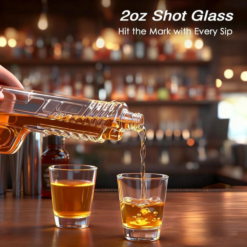 Whiskey Decanter Sets for Men, 10.5oz Handcrafted Gun Decanter Set with Shot Glass, Unique Christmas Gift Idea for Dad, Husband, Boyfriend, Brother, Gun Liquor Dispenser Fun Conversation Starter