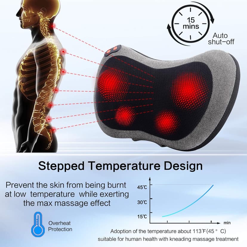 Papillon Shiatsu Back Massager with Heat,Fathers Day Dad Gifts for Men, Dad, Deep Tissue Massage for Neck, Shoulder, Upper & Lower Back Pain Relief, Electric Kneading 3D Massage Pillow (Gray)
