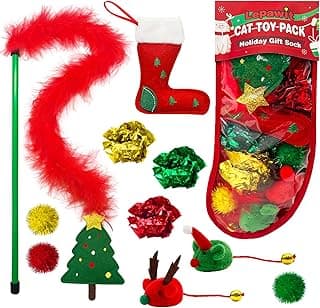 Cat Christmas Stocking, 10 Pack Gifts for Christmas, Interactive Feather Toy with Catnip, Cat Ball Toys, Crinkle Balls, Mice Toys for Indoor Cats & Kitten
