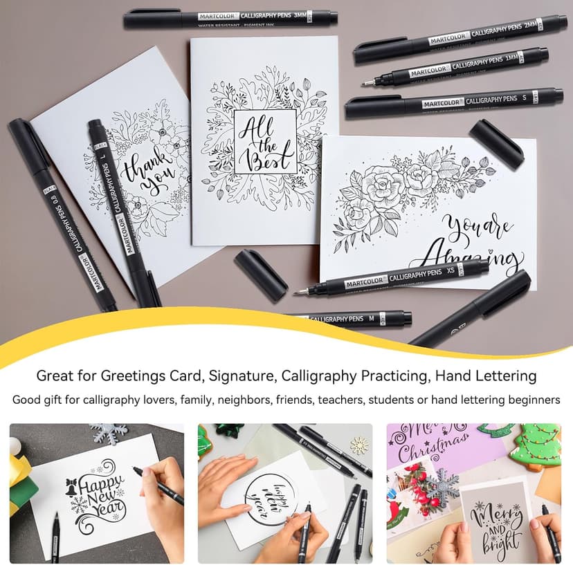 MARTCOLOR Calligraphy Pens, 10 Size Calligraphy Pens for Writing, Brush Pen Calligraphy Set for Beginners, Calligraphy Brush Pens, Hand Lettering Pen for Art Drawing, Sketching, Scrapbooking