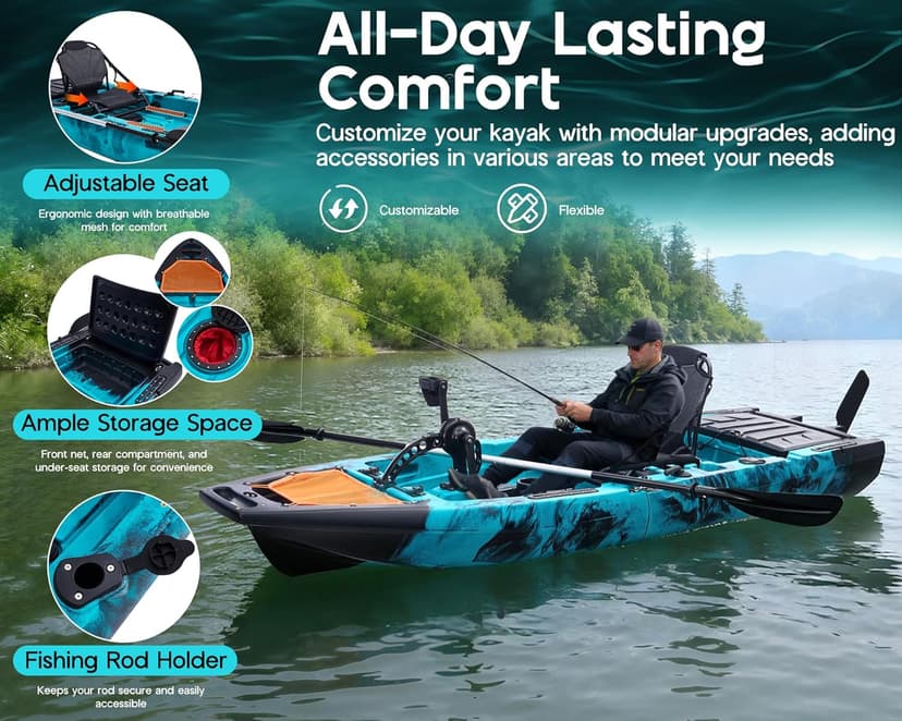 Albott Modular Fishing Kayak with Drive System & Durable HDPE, Customizable Lightweight Sit-on-Top Kayak for Youth & Adult, Perfect for Leisure & Commercial Use, 420lbs Capacity