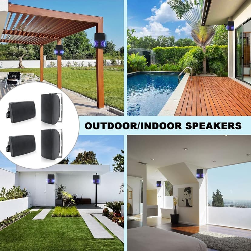 Herdio 6.5 Inch 800W Outdoor Bluetooth Speakers Wired Waterproof with Multifunctional Amplifier, Wall Mount Speaker for Patio Home Poolside Deck Backyard(2 Pairs,Black)