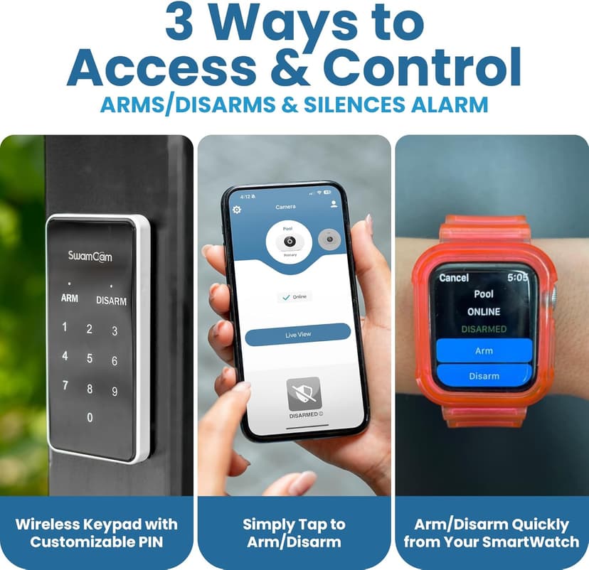 SwamCam Pool Alarm Wi-Fi Camera System – ASTM F2208 Certified – Smart Pool Safety for In-ground & Above-Ground Pools – Real-Time Alerts, Live View, Built-in Wi-Fi Repeater