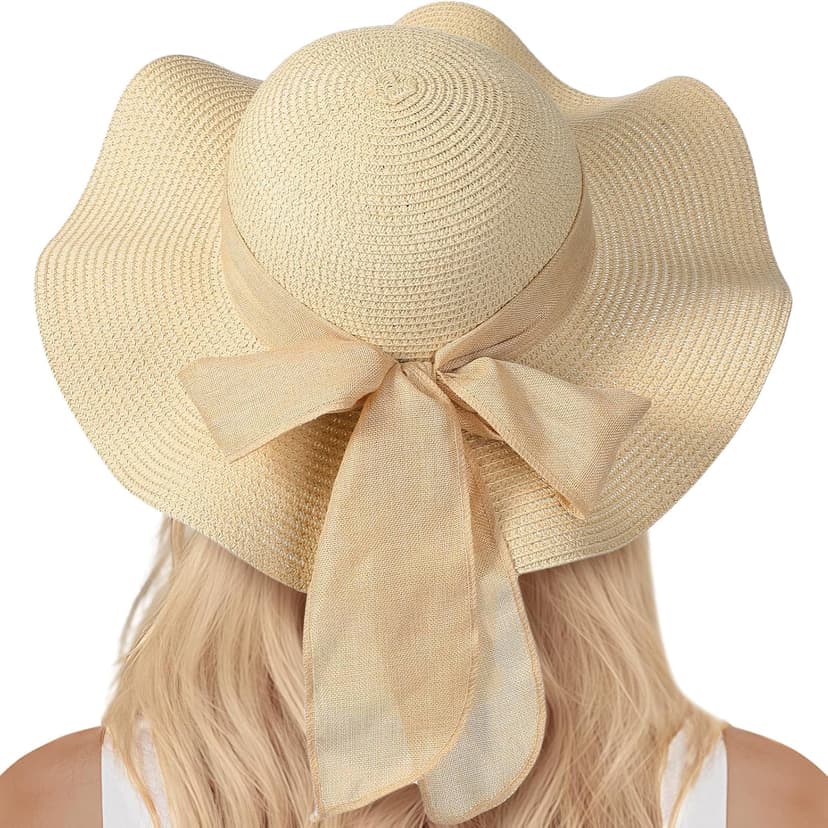Pleneal Beach Sun Straw Hats for Women, UPF 50+ UV Sun Protection Wide Brim Summer Straw Hat Foldable Packable Roll up Cap