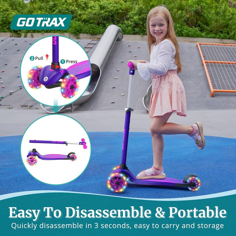 LED Light-Up Wheels, 3 Adjustable Handlebar, Easy Assembly, Lightweight, Wide Anti-Slip Deck, Lean to Steer, Max Load 110 lbs Gotrax KS1 Kids Kick Scooter, 3 Wheels for Boys & Girls 2-8, Gifts B0CCYMV1T1