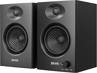 OHAYO 60W Computer Speakers for Music and Gaming, Active Bluetooth 5.3, Stereo 2.0 Speakers for Desktop PC or Laptop, 3.5mm Aux RCA USB Input, 1 Pair, Black