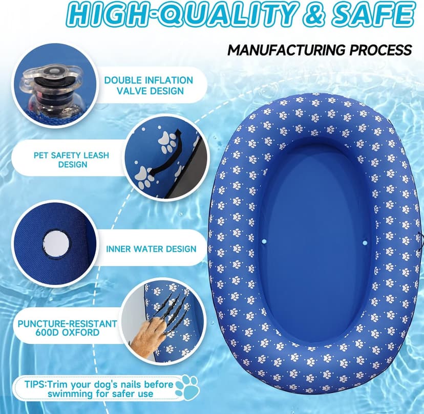Inflatable Dog Float for Large Dogs, Up to 180 Lbs, Foldable & Puncture-Resistant Doggy Float for Pool, Portable Dog Float Bed Pet Swimming Accessory, Pet-Friendly Outdoor Fun, Blue