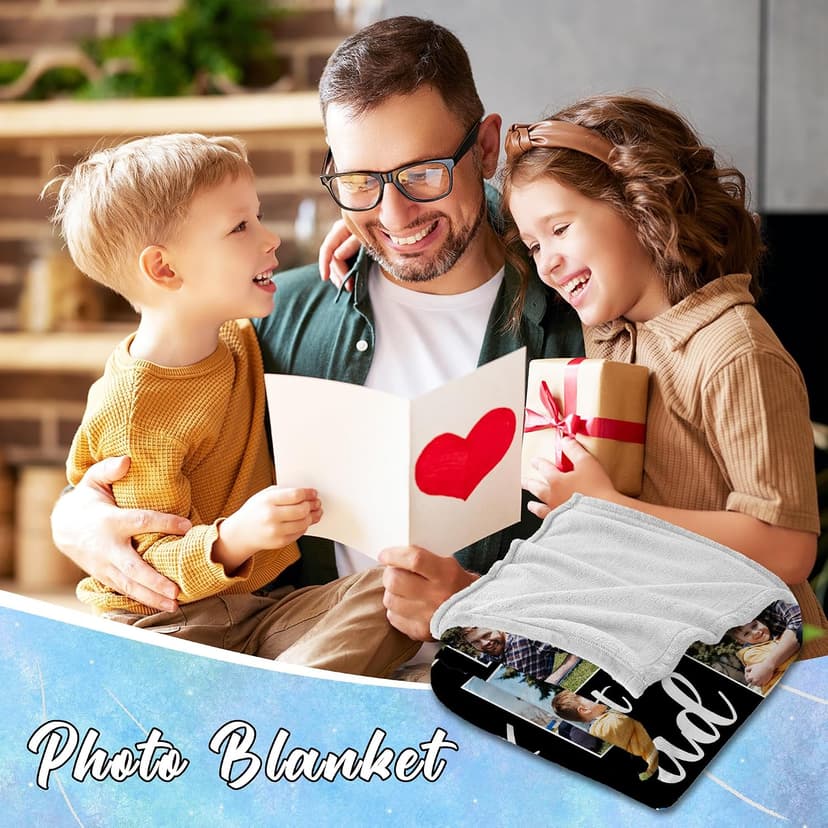 Customized Gift for Husband from Daughter Son Wife, Custom Blanket with Picture, Dad Blanket Gift for Anniversary Fathers Day Birthday Gifts for Best Dad, Personalized Photo Blanket B0GZ3XZVQF