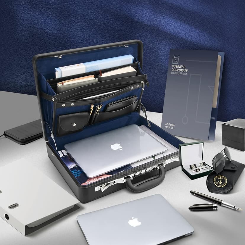 Briefcases for Men, Professional Leather Briefcase with Lock, Hard Shell Business Brief Case, Durable Executive Attache Case for Laptop Documents, Mens Hard Briefcase for Work Office Travel