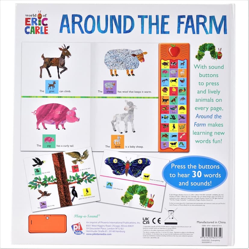World of Eric Carle, Around the Farm 30-Button Animal Sound Book - Great for First Words - PI Kids 1450805752