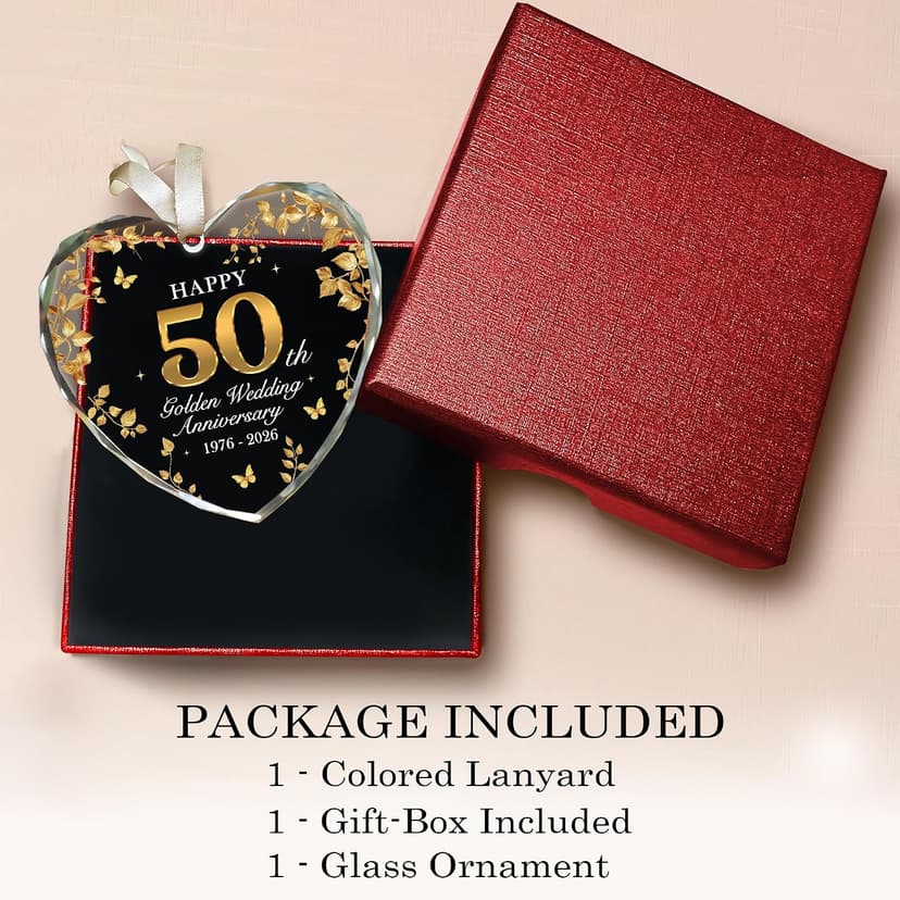 50th Wedding Anniversary Ornament 1976-2026, 50th Anniversary Marriage Gifts for Parents, 50 Year Anniversary Marriage Gifts for Couple, Golden Wedding Decorations, Golden Wedding Gift B0G8JPJD6V