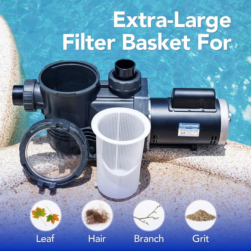 AQUASTRONG In/Above Ground Pool Pump Pure Copper Motor Energy Efficient High Flow Powerful Self Primming Swimming Pool Pumps with Filter Basket, Grey