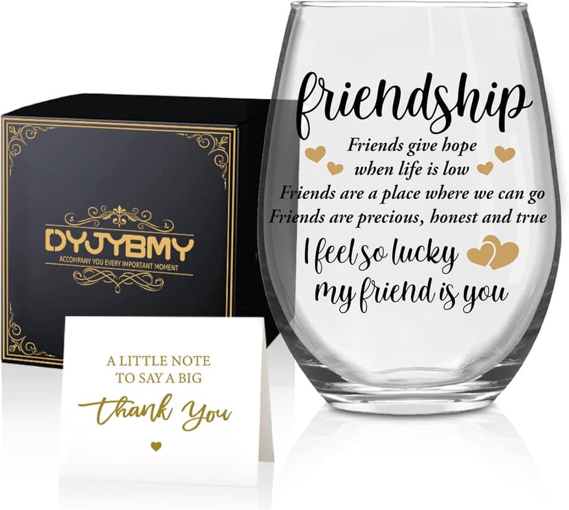 DYJYBMY Friends Give Hope When Life Is Low Friendship Stemless Wine Glass With Gifts Box, Stemless Wine Tumbler, Housewarming Parting Thank You Gifts For Friends Soul Bestie Confidante BBF