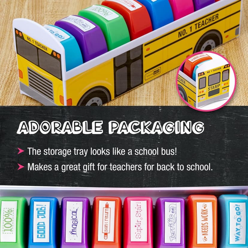 Teacher Stamps - Self Inking Motivational Encouraging and Colorful Set for School Classroom and Homeschool Setting (Set of 8)
