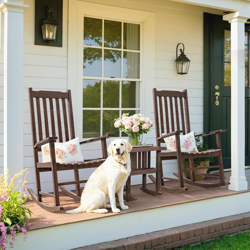 Greesum 2 Piece Acacia Rocking Chairs,Outdoor Bistro Furniture Set Pure Wood Framed for Porch, Lawn Garden, Deck,Brown