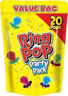 Ring Pop Candy, Christmas Lollipops, 20 Ct Party Favors in Assorted Fruity Flavors - Full Size, Bulk Variety Pack, Individually Wrapped Hard Candy For Stocking Stuffers, Holiday Gifts