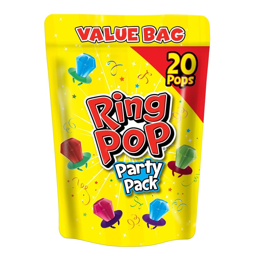 Ring Pop Candy, Christmas Lollipops, 20 Ct Party Favors in Assorted Fruity Flavors - Full Size, Bulk Variety Pack, Individually Wrapped Hard Candy For Stocking Stuffers, Holiday Gifts