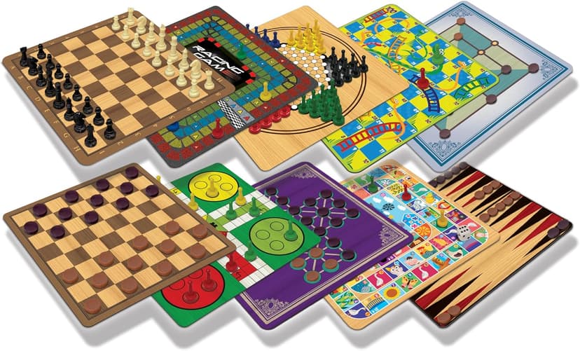 Merchant Ambassador: Classic Games, 100 Games, Enjoy 100 Different Games, Includes 5 Double-Sided Playing Boards, Fun for Children and Adults, For Ages 3 and up