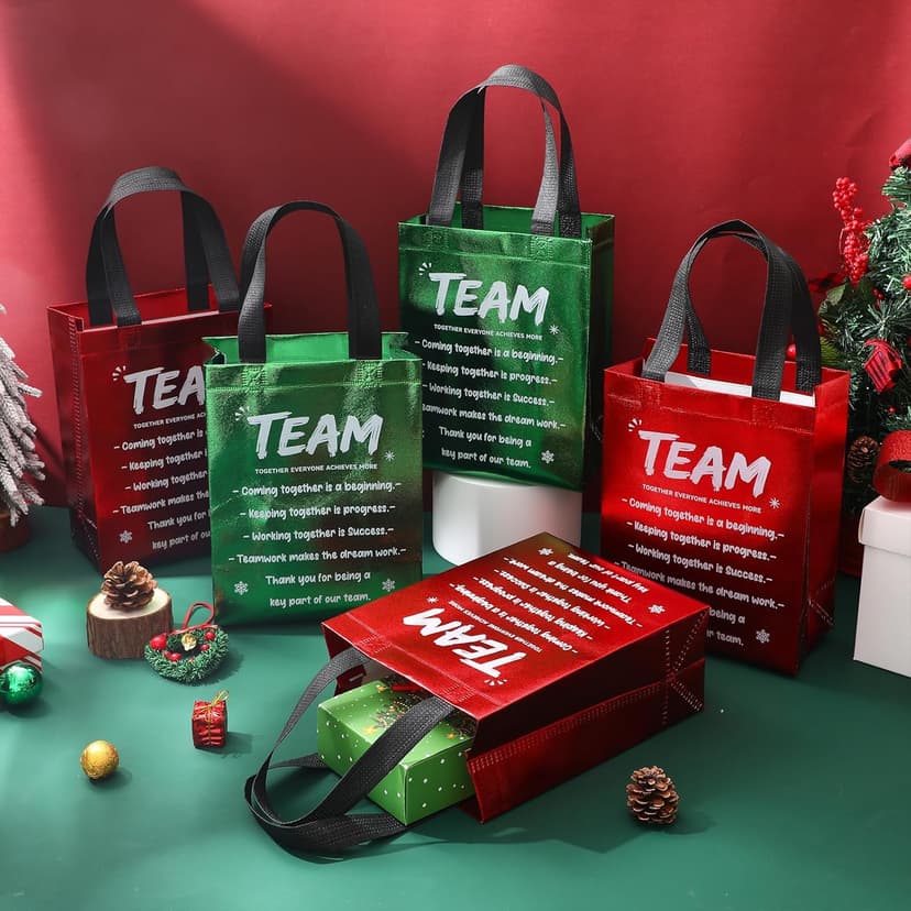SilTriangle 30 Pcs Christmas Team Appreciation Gift Bags Bulk Xmas Green Red Bags with Handle 7.87 x 10.23 x 3.93 Inch Reusable Totes for Employees Coworker Staff Christmas Party Favors Supplies