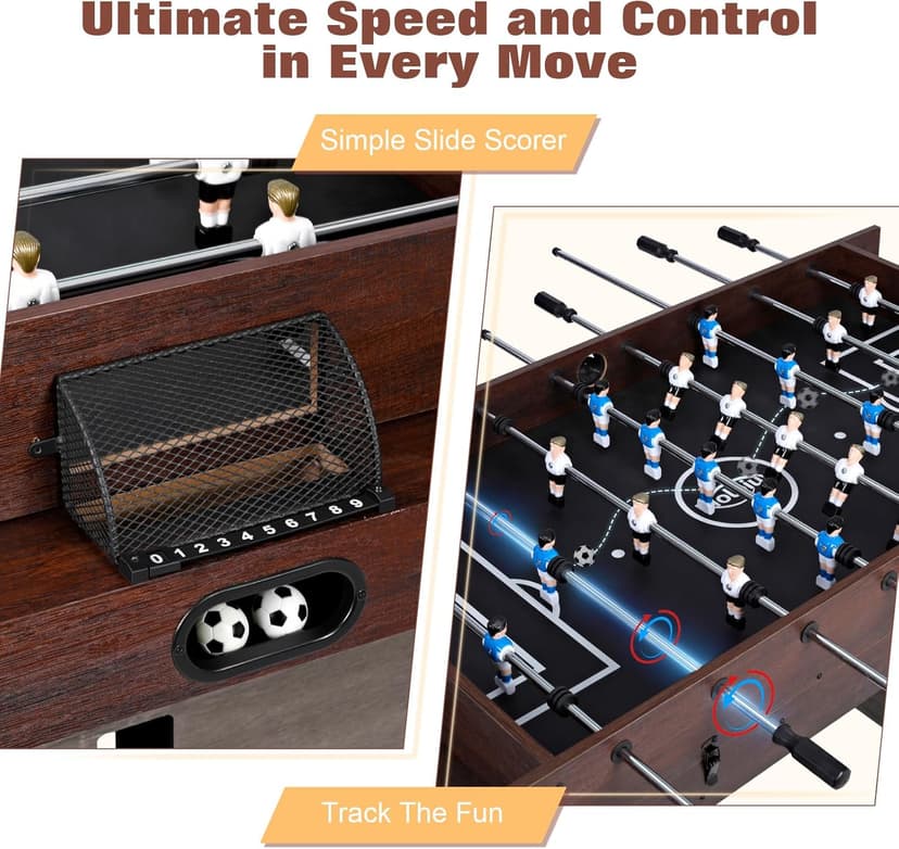 4-in-1 Combo Game Table 55" Multi-Game Table with Foosball, Electric Air Hockey (Powerful 700mA Motor), Ping Pong & Poker Great for Home & Game Room Fun
