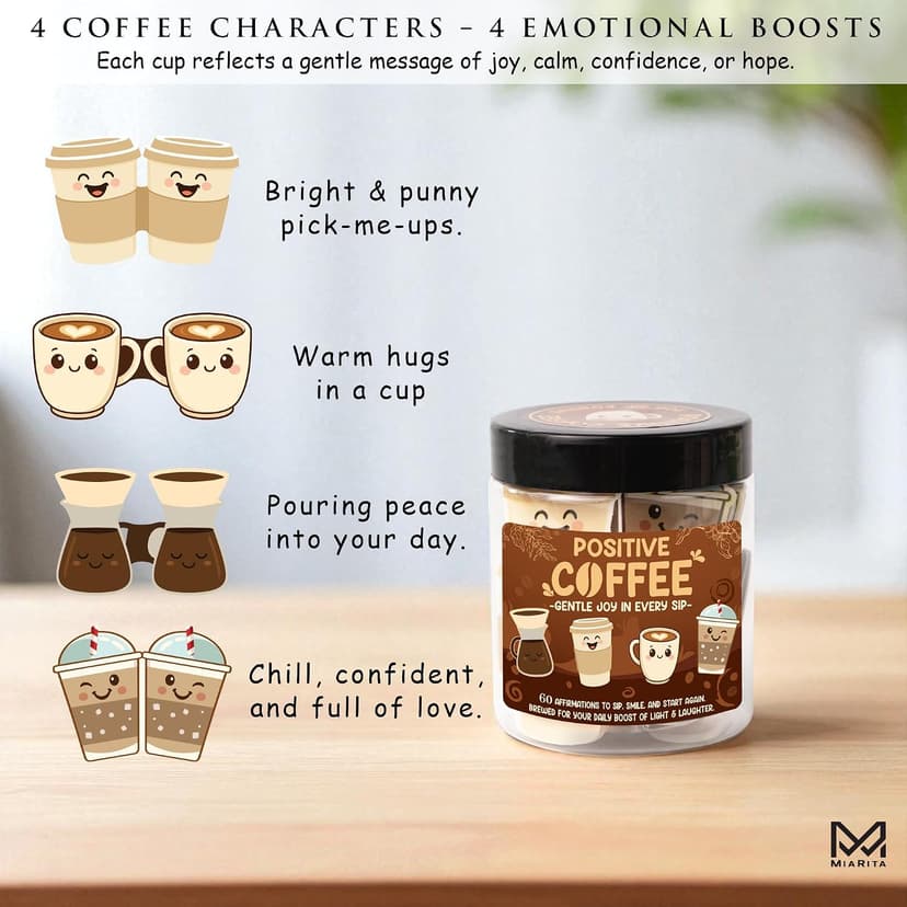 Miarita Positive Coffee Jar- 60 Funny Coffee Lover Gift for Women Men Teachers Gifts, Employee Nurse Teacher Appreciation Gift, End of Year Teachers Gifts, White Elephant Gifts for Women Men Friends B0FJ21JRRM