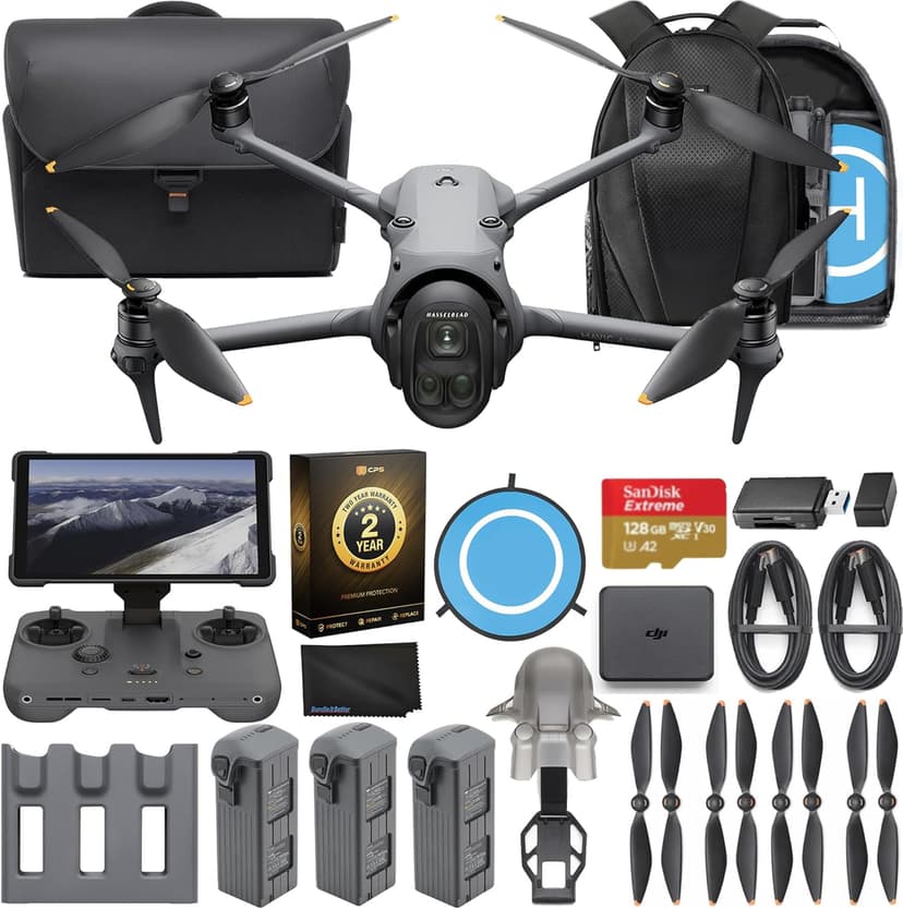 DJI Mavic 4 Pro Drone with 512GB Creator Combo – 6K60 HDR, 100MP, 51-Min Max Flight Time, 18.6-Mile Range, Omnidirectional Avoidance Bundle with RC Pro 2 Remote Controller, 3 Batteries, 128GB Memory, Parallel Charging Hub, Backpack, CPS 2 Year Warranty + More