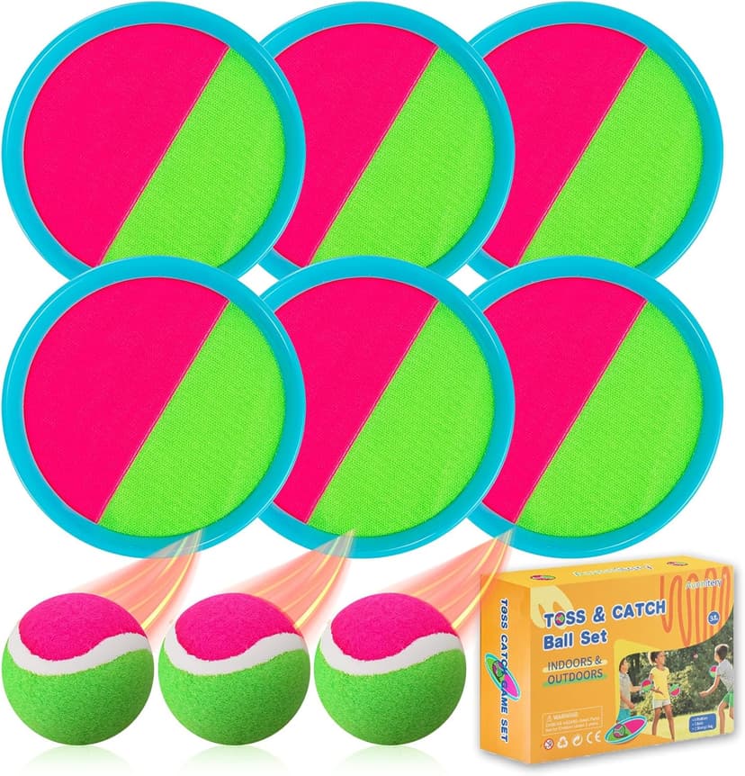 Outdoor Games, Toss and Ball Set with 6 Paddles and 3 Balls, Perfect Yard Games Outdoor Toys Games for Kids Ages 4-8 Easter Gifts for Kids/Adults/Family