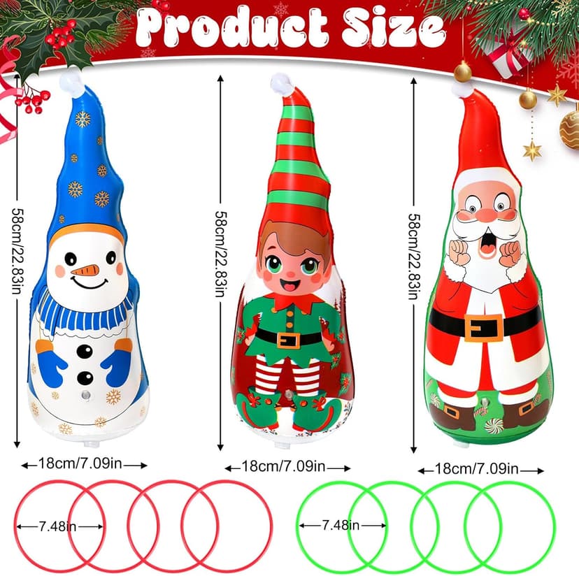 Christmas Games Gifts for Kids Family, Christmas Inflatable Santa, Snowman & Elf Ring Toss Game Set, Office Party Favors Supplies, Indoor Outdoor Carnival Party Decorations Toys