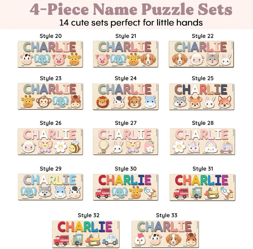 Personalized Name Puzzle for Toddlers 1-3 | Custom Wooden Baby Girl Gift with 48 Animal Art Sets | 1st Birthday Gift for Girls | Personalized Baby Boy & Girl Gifts Keepsake B0GSZSCM69